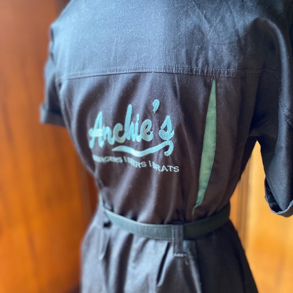 Tatyana Retro Belted Bowling Shirtwaist Dress in Black Turquoise Teal Harlequin - Picture 6 of 7